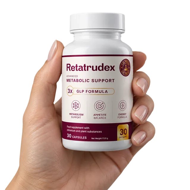 Hand holding a Retatrudex bottle